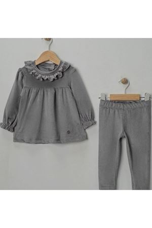 Kız Bebek Gri Fırfırlı Kadife 2'li Takım