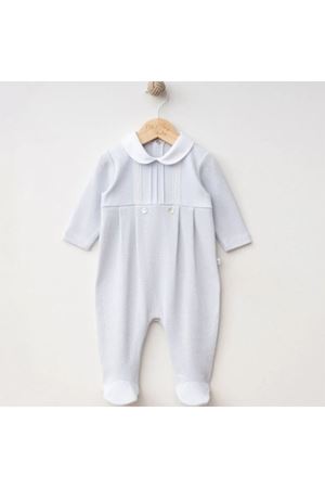 Erkek Bebek Mavi Yakalı Düğmeli Patikli Tulum