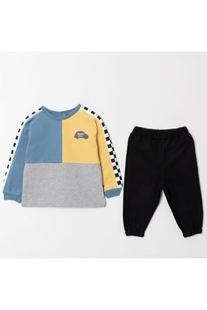 Erkek Bebek Mavi Sarı Araba Armalı 2'li Takım