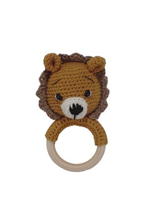 Amigurumi Sevimli Hardal Kahve Aslan Diş Kaşıyıcı Çıngıraklı Organik Oyuncak