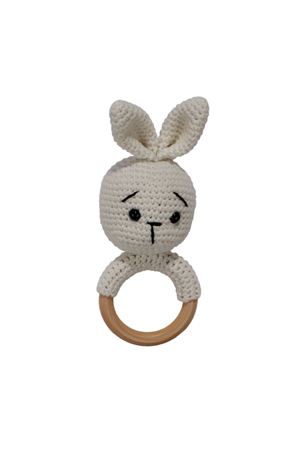 Amigurumi Sevimli Ekru Tavşan Diş Kaşıyıcı Çıngıraklı Organik Oyuncak