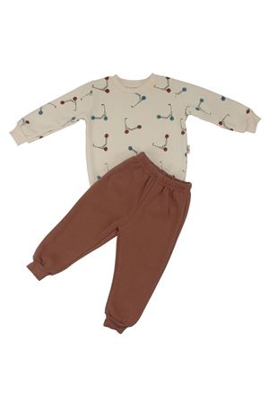 Erkek Çocuk Ekru Kahve Renkli Scooter Baskılı Üç İp 2'li Takım