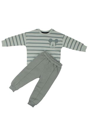 Erkek Çocuk Su Yeşili Çizgili Fare Baskılı 2'li Takım