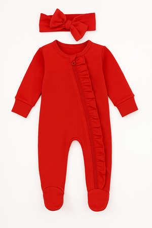 Fırfırlı Bandanalı Bebek Tulum - Kırmızı
