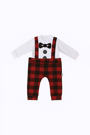 Erkek Bebek Ekoseli Badili Salopet Tulum