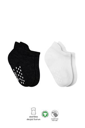 Bistyle 2'Li Sneakers Kaymaz Basic Penye Çorap 20103 Siyah Ekru