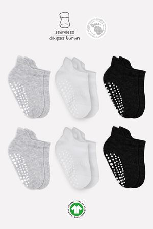 Bistyle 6'Lı Sneakers Kaymaz Penye Çorap 20102 Gri Beyaz Siyah