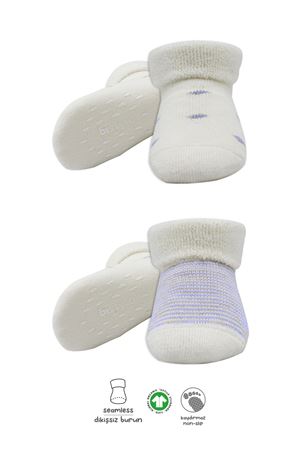 Bistyle 2'Li Havlu Soket Kaymaz Çorap 10504 İndigo Ekru