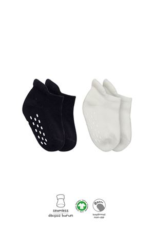 Bistyle 2'Li Altı Havlu Sneakers Kaymaz Çorap 20501 Siyah Ekru