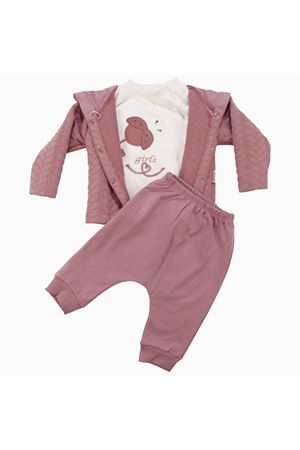 Kız Bebek Pembe Beyaz Girls Nakışlı Hırkalı 3'lü Takım