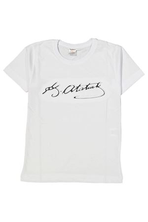 Unisex Beyaz Siyah K. Atatürk Kabartmalı İmzalı Kısa Kol Tişört