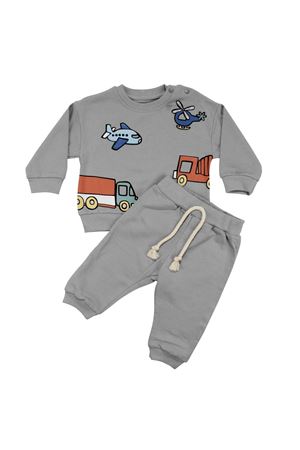 Erkek Bebek Gri Uçak Kamyon Baskılı 2'li Takım