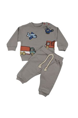 Erkek Bebek Bej Uçak Kamyon Baskılı 2'li Takım