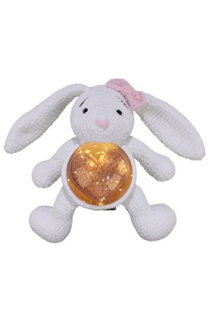 Amigurumi Beyaz Pembe Büyük Tavşan Gece Lambası Pilli Aksesuar Oyuncak