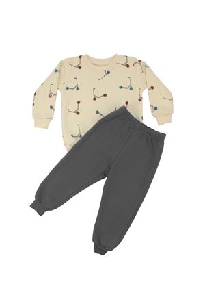 Erkek Çocuk Ekru Gri Renkli Scooter Baskılı Üç İp  2'li Takım