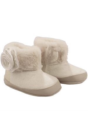 Kız Bebek Ekru Tüylü Kürklü Güllü Cırtlı Bot Panduf