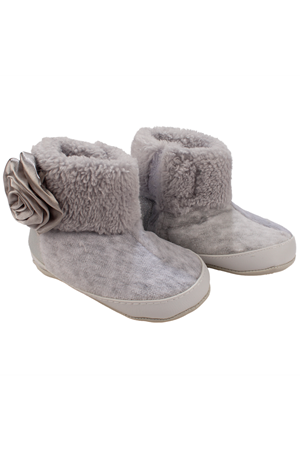 Kız Bebek Gri Tüylü Kürklü Güllü Cırtlı Bot Panduf