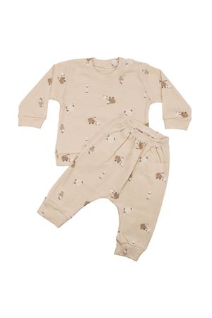 Unisex Bej Kuzulu Desenli 2'li Pijama Takımı