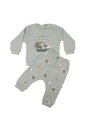 Erkek Bebek Su Yeşili Kuzu Desenli Pijama Takımı