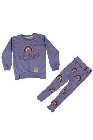 Kız Çocuk Mor Wonderful Yazılı Gökkuşağı Fitilli Taytlı 2'li Takım