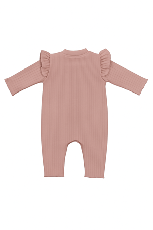 Kız Bebek Pudra Omuzları Fırfırlı Çiçek Nakışlı Çıtçıtlı Tulum