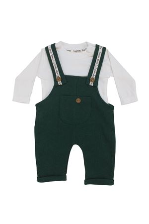 Erkek Bebek Beyaz Yeşil Waffle Salopetli İkili Takım