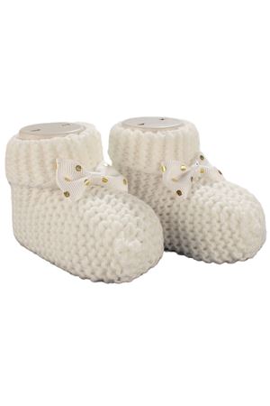 Unisex Ekru Puanlı Fiyonklu Triko Patik 0-6 Ay