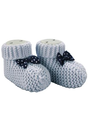 Unisex Mavi Lacivert Puanlı Fiyonklu Triko Patik 0-6 Ay