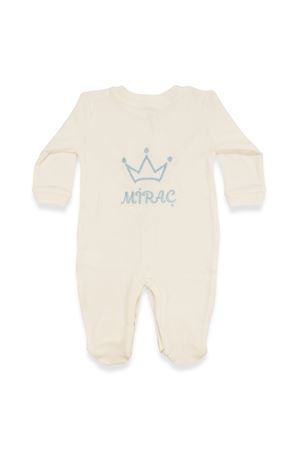 Erkek Bebek Ekru Mavi Nakışlı İsimli İsme Özel Tulum