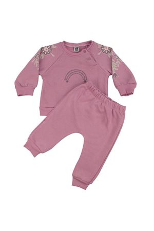 Kız Bebek Pembe Hello Flowers Yazılı Kolları Çiçek Baskılı Üç İp İkili Takım