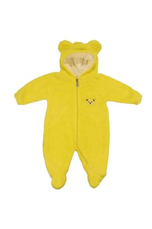 Unisex Sarı Peluş Ayı Nakışlı Patikli Kapşonlu Tulum