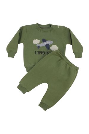 Erkek Bebek Yeşil Uçak Nakışlı Üç İp İkili Takım