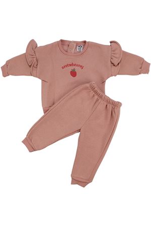 Kız Bebek Pembe Çilek Nakışlı Üç İp İkili Takım