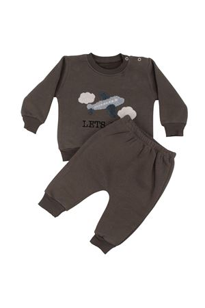 Erkek Bebek Kahve Uçak Nakışlı Üç İp İkili Takım