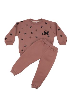 Kız Çocuk Pudra Siyah Kelebek Baskılı Üç İp İkili Takım