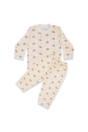 Unisex Beyaz Sarı Yıldız Ayılı Desenli Pijama Takımı