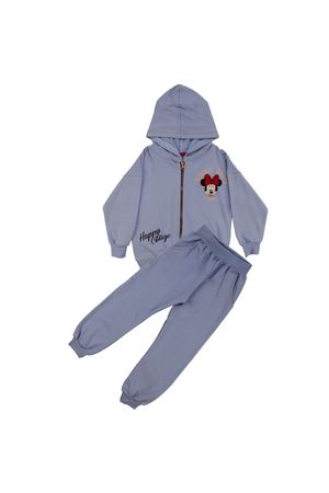 Kız Çocuk Mor Fare Baskılı Kapşonlu Hırkalı 2'li Takım