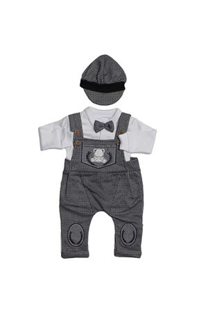 Papyonlu Ayıcık Desenli Gri Şapkalı Salopet Tulum