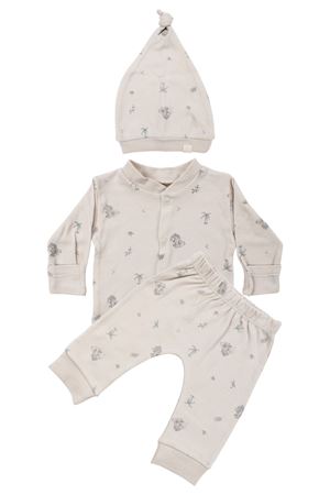 Unisex Bej Koala Desenli Organik Üçlü Pijama Takımı