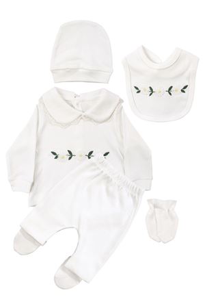 Kız Bebek Ekru Fisto Yakalı Papatya Nakışlı 5'li Hastane Çıkış Seti