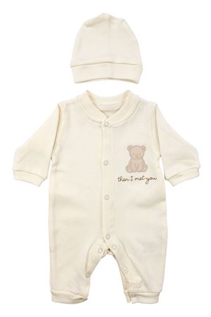 Unisex Ekru Ayı Nakışlı Bereli Tulum