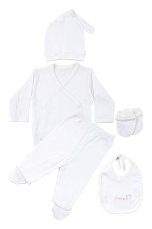 Unisex Ekru Raporlu Superbaby Nakışlı 5 Parça Hastane Çıkış Seti