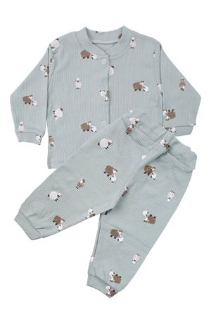 Unisex Yeşil Kuzulu Desenli Çıtçıtlı Pijama Takımı