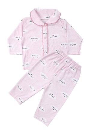 Kız Bebek Pembe Bulut Desenli Biyeli Çıtçıtlı Pijama Takımı