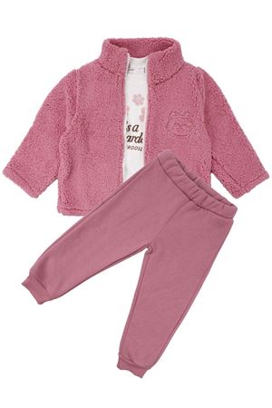 Kız Çocuk Pembe Welsoft Hırkalı Ekru Badili Üçlü Lüks Takım