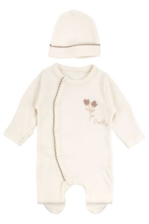 Kız Bebek Ekru Kahve Biyeli Bereli Tulum