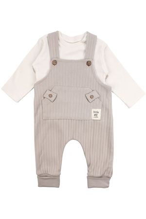 Erkek Bebek Bej Çizgili Cepli Salopetli Badili Tulum