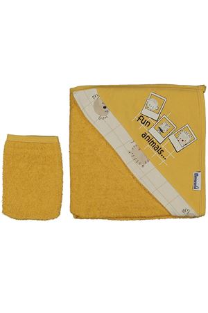 Erkek Bebek Sarı Fan Animals Yazılı Hayvanlı Desenli Havlu Lif Set