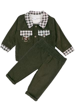 Erkek Bebek Ekru Yeşil Ekose Desenli Şönil Ceketli 3'lü Takım
