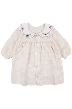 Kız Bebek Bej Nakışlı Yakalı Müslin Elbise